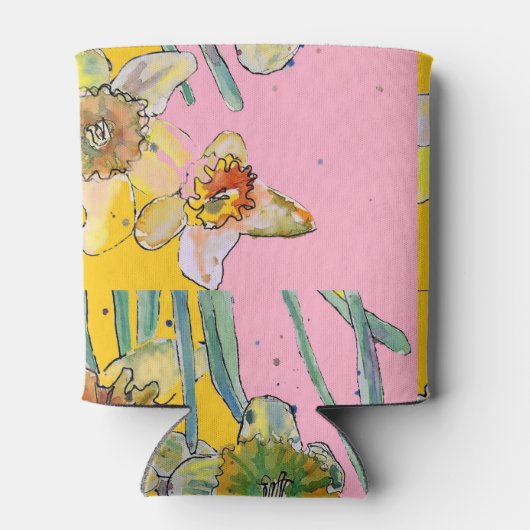 Daffodil Waterverf Geel Roze floreel Blikjeskoeler (Achterkant)