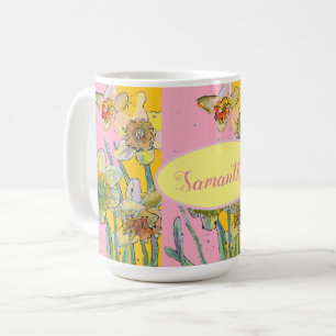 Daffodil Waterverf Geel Roze floreel Koffiemok