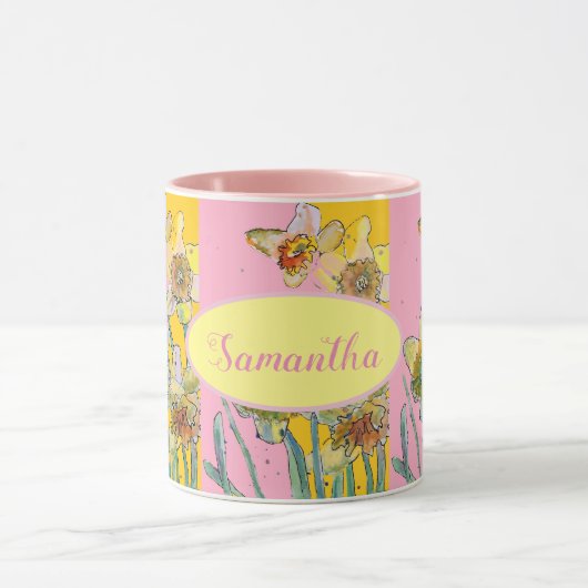 Daffodil Waterverf Geel Roze floreel Mok (Midden)