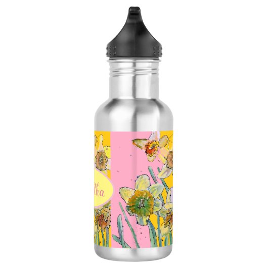 Daffodil Waterverf Geel Roze floreel Waterfles (Rechts)