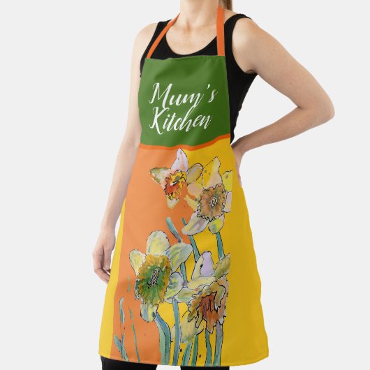Daffodil Waterverf Geel Sinaasappel Mums Keuken Schort (Insitu)