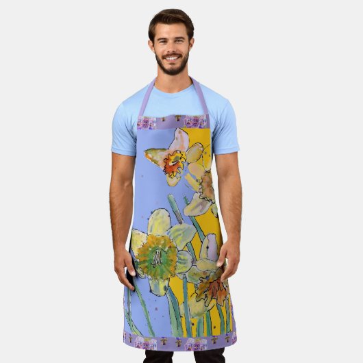 Daffodil Waterverf Kleurrijke bloem Schort (Gedragen)