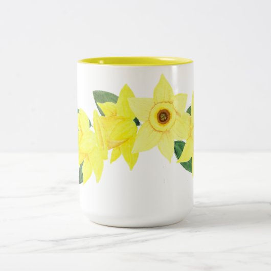 Daffodil Waterverf Two-Tone Mok, 15 oz Tweekleurige Koffiemok (Center)
