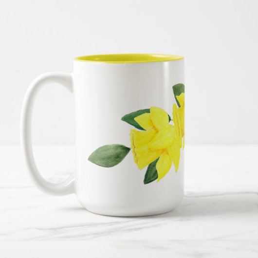 Daffodil Waterverf Two-Tone Mok, 15 oz Tweekleurige Koffiemok (Links)