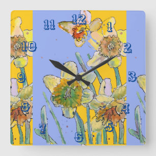 Daffodil Waterverf Vrouwen Gele Paarse kunst Vierkante Klok