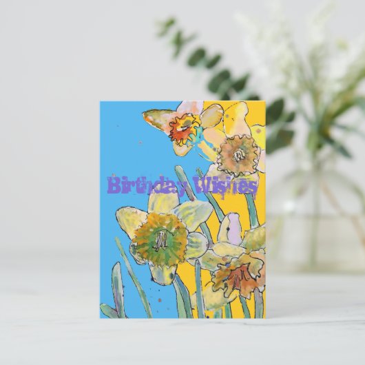 Daffodil Waterverf Yellow Spring Flower Art-kaart Briefkaart (Staand voorkant)