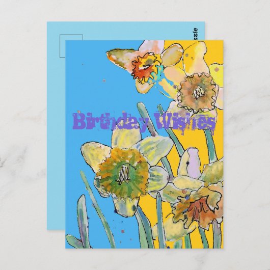 Daffodil Waterverf Yellow Spring Flower Art-kaart Briefkaart (Voorkant / Achterkant)