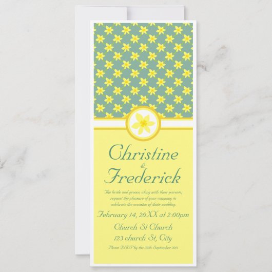 Daffodil Wedding, 4 "x9.25" uitnodiging (Voorkant)