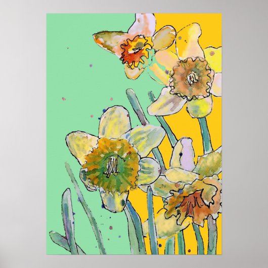 Daffodil Yellow Aqua Flower Garden Poster (Voorkant)