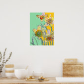 Daffodil Yellow Aqua Flower Garden Poster (Keuken)