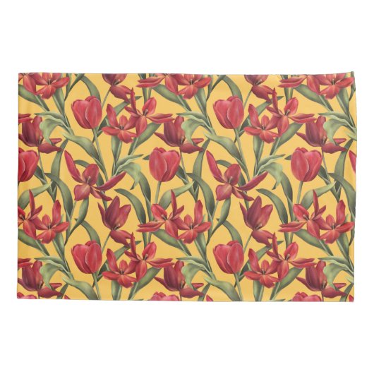 Daffodil Yellow background met Red Tulips Kussensloop (Achterkant)