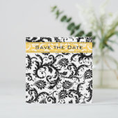 Daffodil Yellow & Black Damask Save the Date Kaart (Staand voorkant)