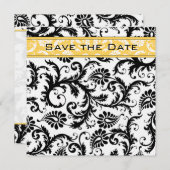 Daffodil Yellow & Black Damask Save the Date Kaart (Voorkant / Achterkant)
