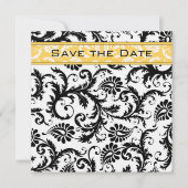 Daffodil Yellow & Black Damask Save the Date Kaart (Voorkant)
