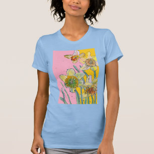 Daffodil Yellow Blue Flower Waterverf T-shirt