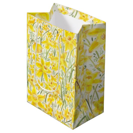 Daffodil Yellow Flower Gift Bag Medium Cadeauzakje (Voorkant Gekanteld)