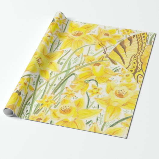 Daffodil Yellow Flower Wrapping Paper Cadeaupapier (Uitgerold)