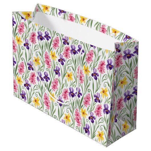 Daffodil Yellow, Iris Purple, Hyacinth Pink Floral Groot Cadeauzakje (Achterkant Gekanteld)