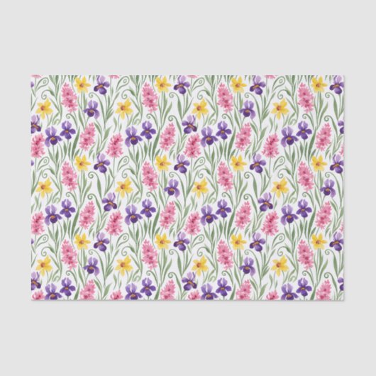 Daffodil Yellow, Iris Purple, Hyacinth Pink Floral Tissuepapier (Voorkant)