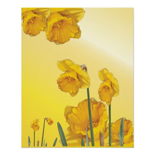 Daffodil Yellow Narcissus Retro  Perfect Poster (Voorkant)