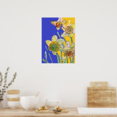 Daffodil Yellow Navy Blue Flower Garden Poster (Keuken)