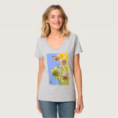 Daffodil Yellow paars Flower Flowers Waterverf T-shirt (Voorkant volledig)