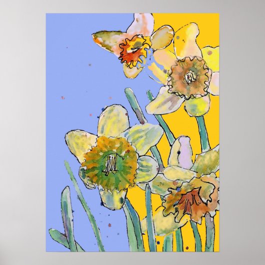 Daffodil Yellow Paars Flower Garden Poster (Voorkant)