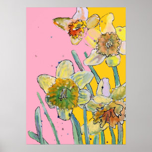 Daffodil Yellow Pink Flower Garden Poster
