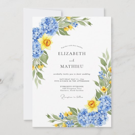 Daffodil Yellow Refreshing Spring Wedding Kaart (Voorkant)