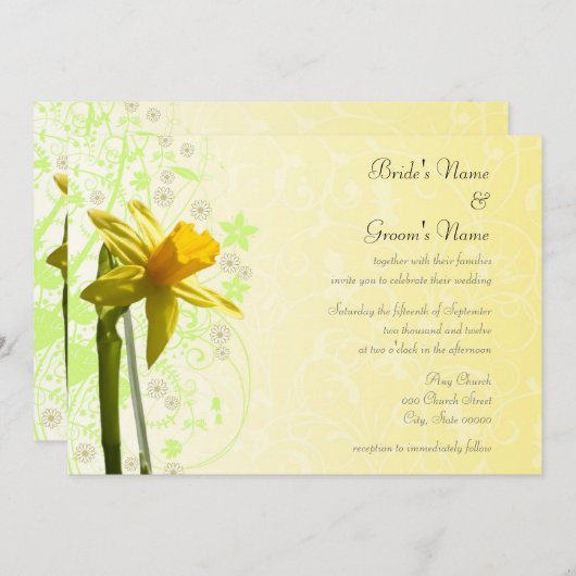 Daffodil Yellow Spring Bloemen Huwelijksuitnodigin Kaart (Voorkant / Achterkant)