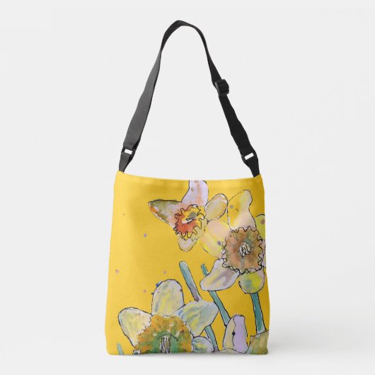 Daffodil Yellow Spring floral Waterverf Handbag Crossbody Tas (Achterkant)