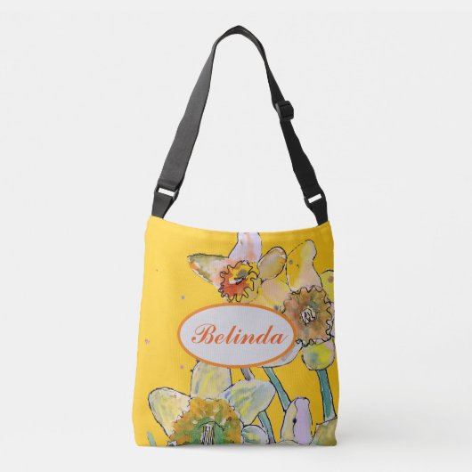 Daffodil Yellow Spring floral Waterverf Handbag Crossbody Tas (Voorkant)