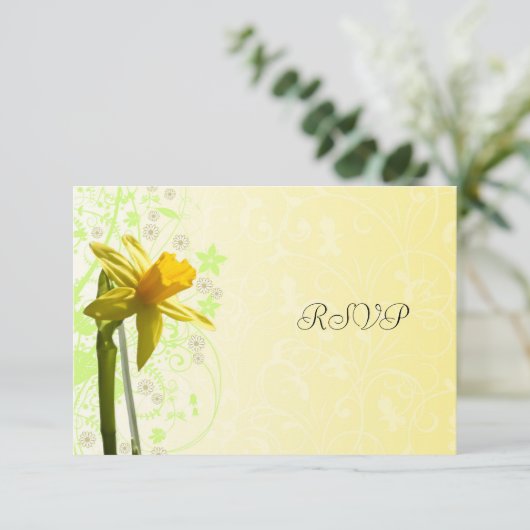 Daffodil Yellow Spring Wedding RSVP Reageer (Staand voorkant)