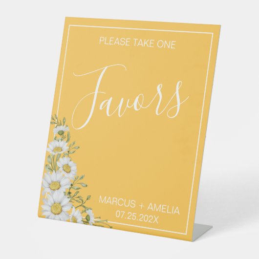 Daffodil Yellow & White Daisies Favors Reclamebord Met Voetstuk (Voorkant)