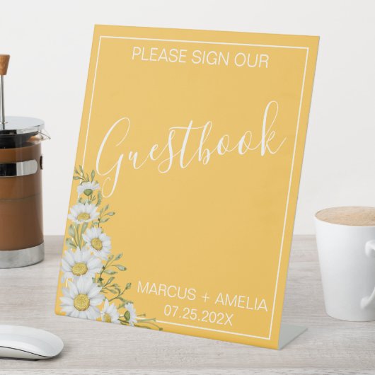  Daffodil Yellow & White Daisies Guestbook Reclamebord Met Voetstuk (Insitu)