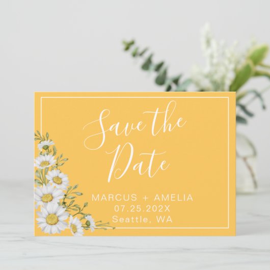  Daffodil Yellow & White Daisies Save The Date (Staand voorkant)