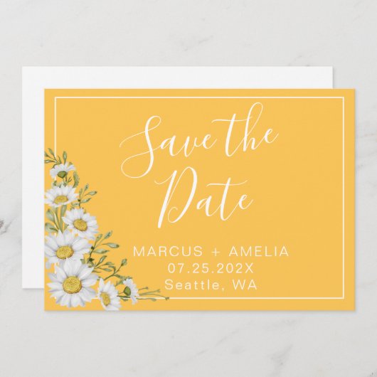  Daffodil Yellow & White Daisies Save The Date (Voorkant / Achterkant)