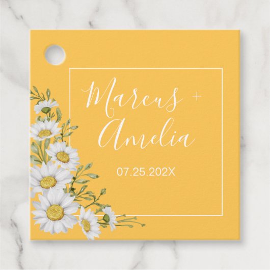  Daffodil Yellow & White Daisies Wedding Bedankjes Labels (Voorkant)
