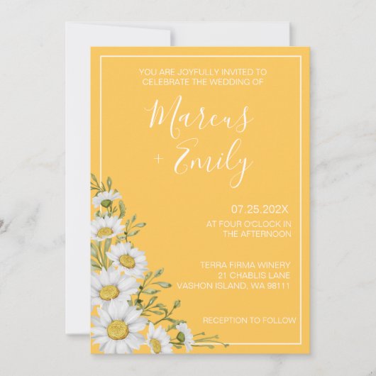 Daffodil Yellow & White Daisies Wedding Invitation Kaart (Voorkant)
