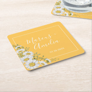 Daffodil Yellow & White Daisies Wedding Kartonnen Onderzetters