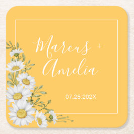  Daffodil Yellow & White Daisies Wedding Kartonnen Onderzetters