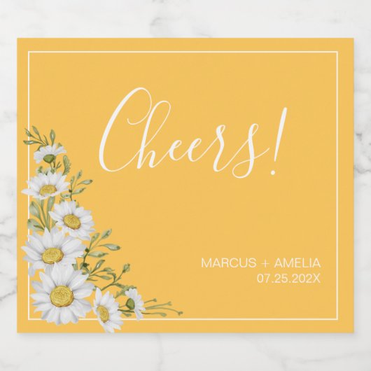  Daffodil Yellow & White Daisies Wedding Sparkling Wijnetiket (Enkel label)