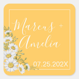  Daffodil Yellow & White Daisies Wedding Vierkante Sticker