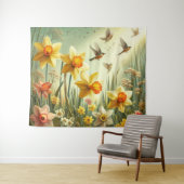 Daffodilen en vogels wandkleed (In Situ (horizontaal))