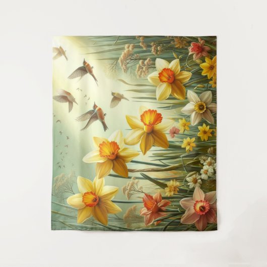 Daffodilen en vogels wandkleed (Voorkant)