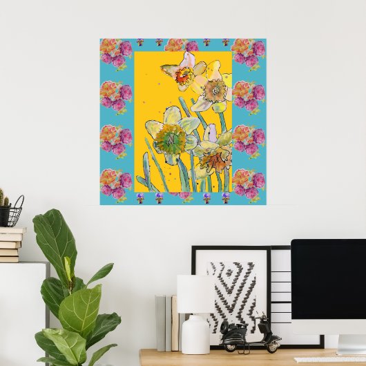 Daffodilerende Waterverf Poster van lentebloemen (Thuiskantoor)