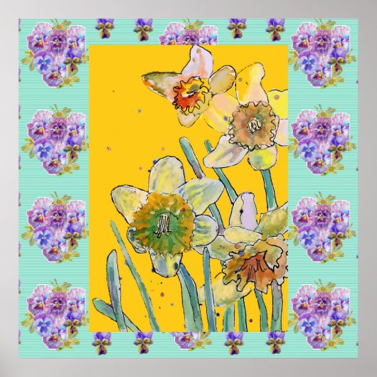 Daffodilerende Waterverf Poster van lentebloemen (Voorkant)