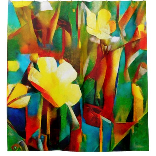 Daffodils. Abstracte florale samenstelling in een Douchegordijn (Voorkant)