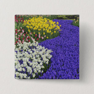 Daffodils and Grape Hyacinth, Keukenhof 2 Vierkante Button 5,1 Cm