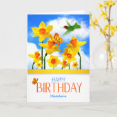 Daffodils and Hummingbird with Name Birthday Kaart (Gele Bloem)